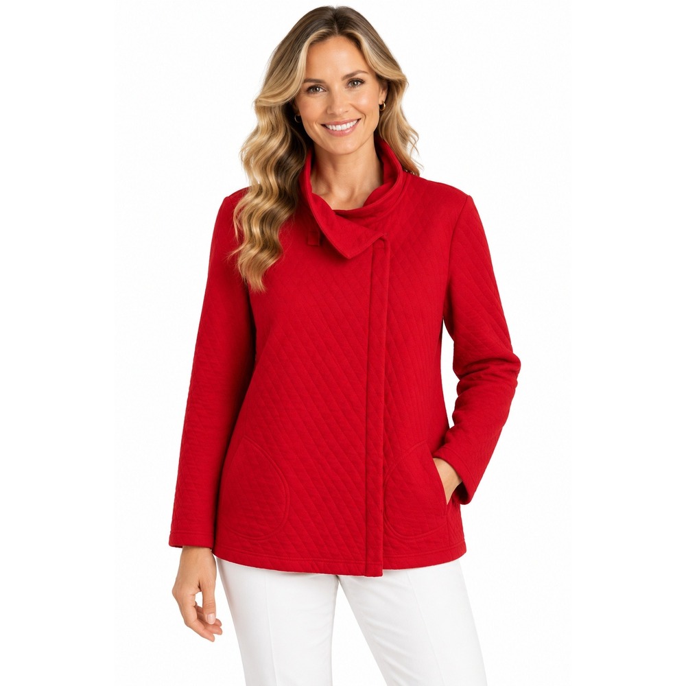 Pure Jill Jacket S Red Quilted Knit Funnel Neck Cozy Fall Layering Casual